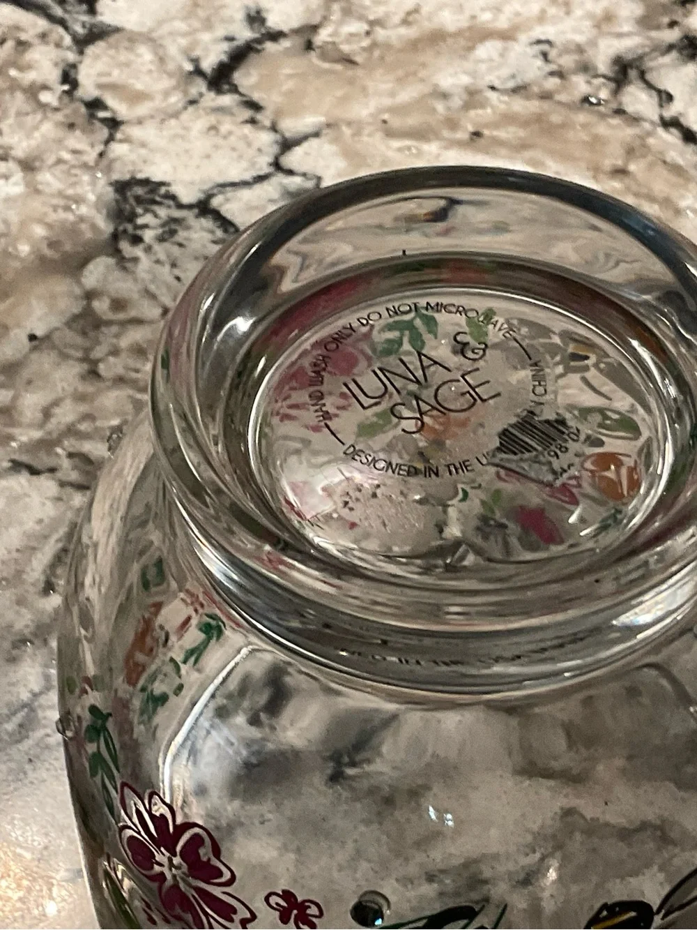 BP-HAND-PAINTED-LUNA &SAGE GLASS BUMBLE BEE-FLORAL GLASS MUG